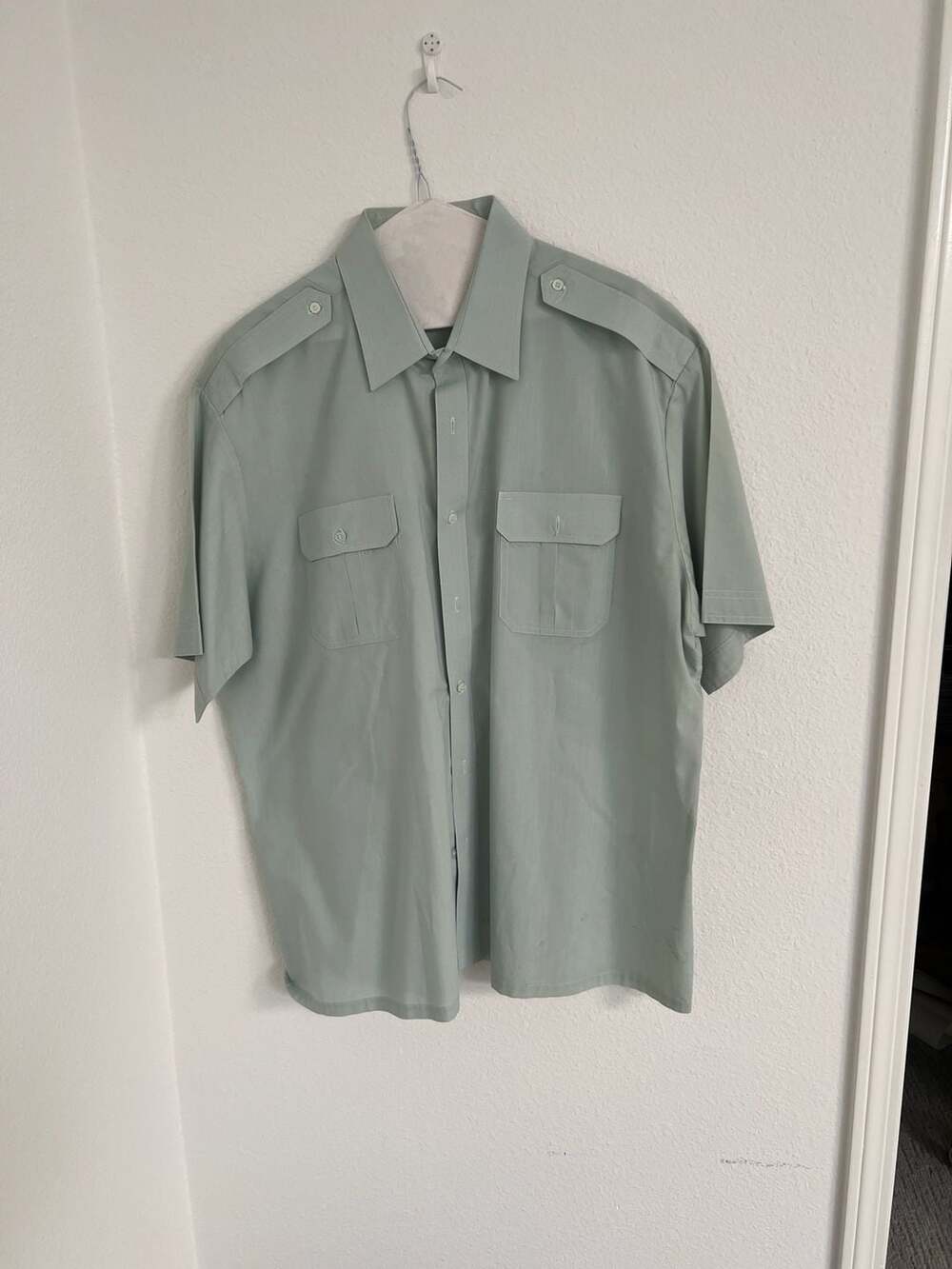 Vintage Claybrooke Men's Short Sleeve Military Style Button Down Shirt Green Siz